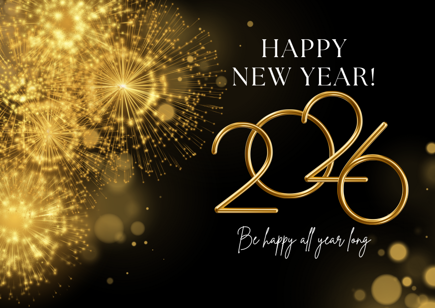 Black Gold Festive Happy 2026 New Year Card Black Gold Festive Happy 2026 New Year Card