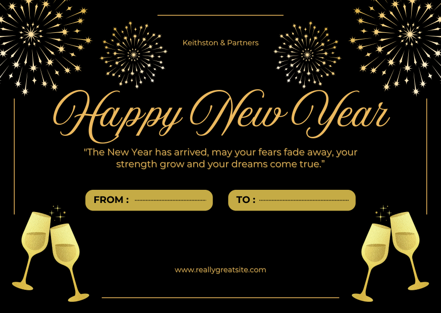 Black and Gold Modern Happy New Year Card