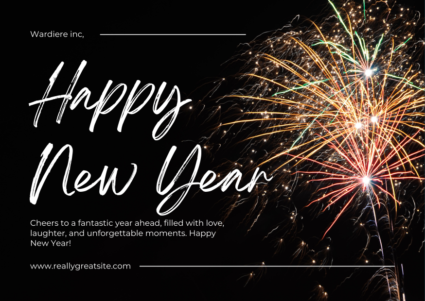 Black and White Simple Happy New Year Card Landscape