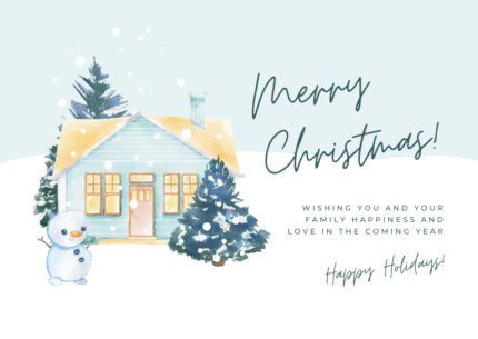 Blue Watercolor Happy Holidays Merry Christmas Greeting Card | Elegant Winter Holiday Card 2025