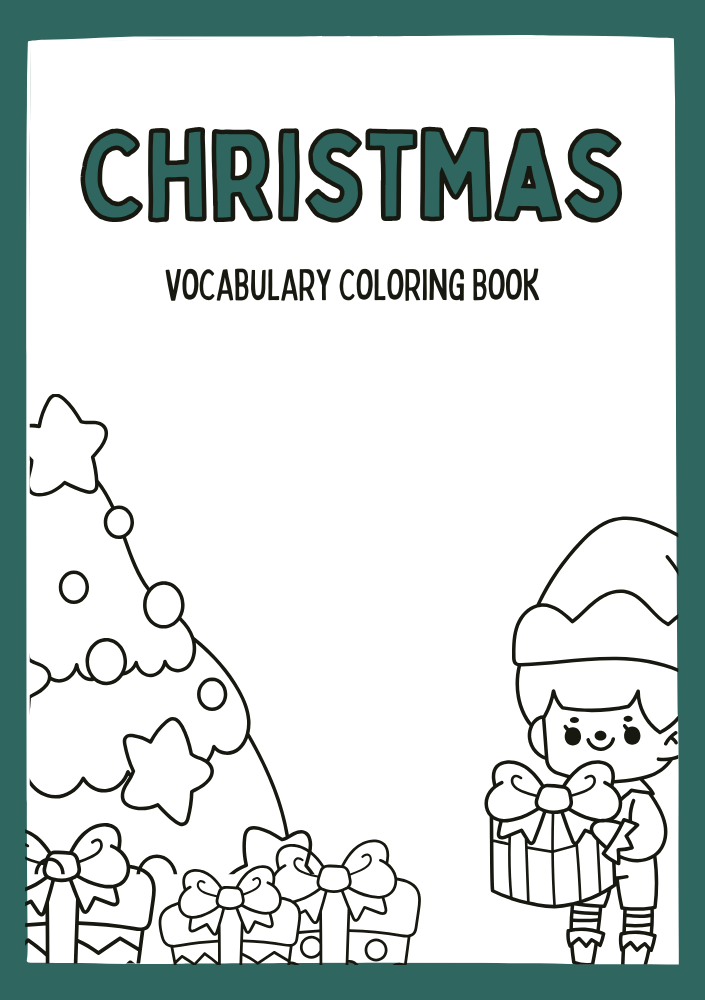 Christmas Vocabulary Coloring Booklet in Green and White Illustrative Style Christmas Vocabulary Coloring Booklet