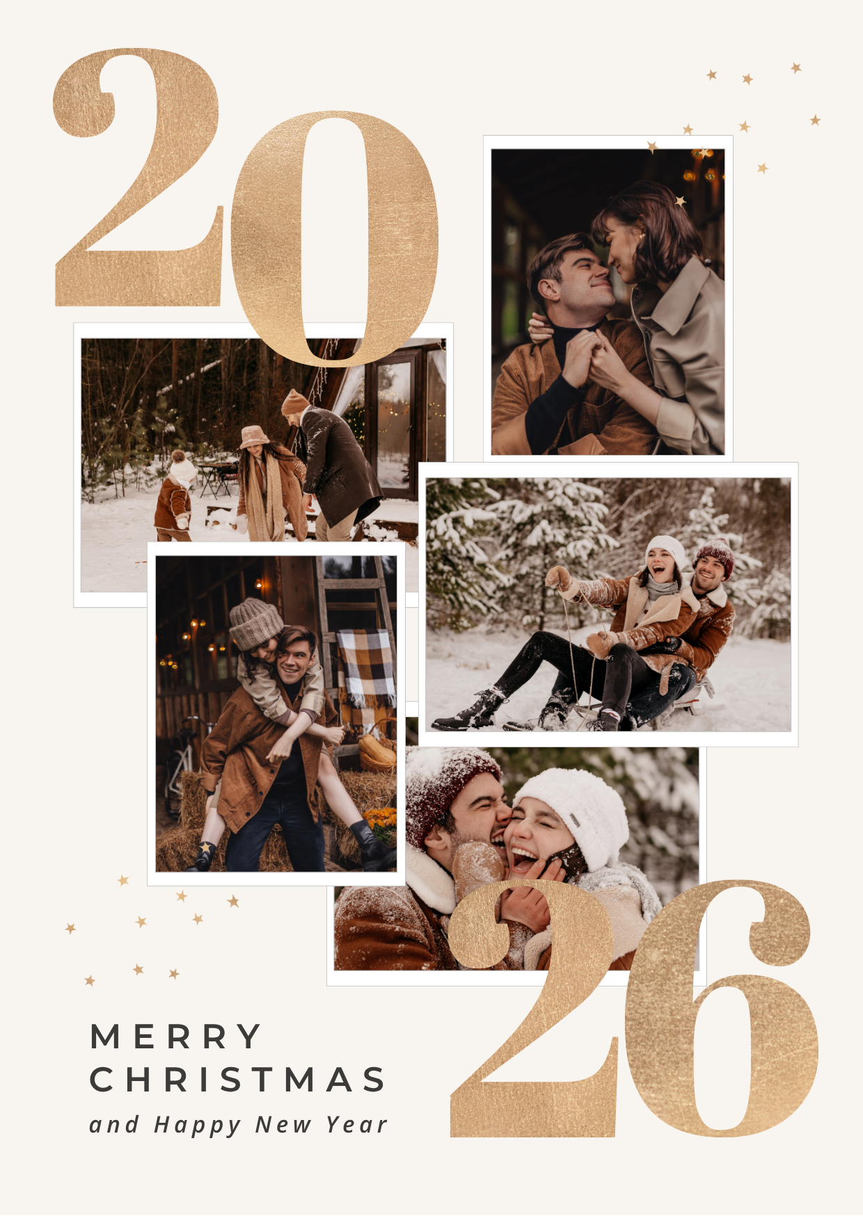 Gold Beige Aesthetic Photo Collage Family Christmas Card Gold Beige Aesthetic Photo Collage Family Christmas Card