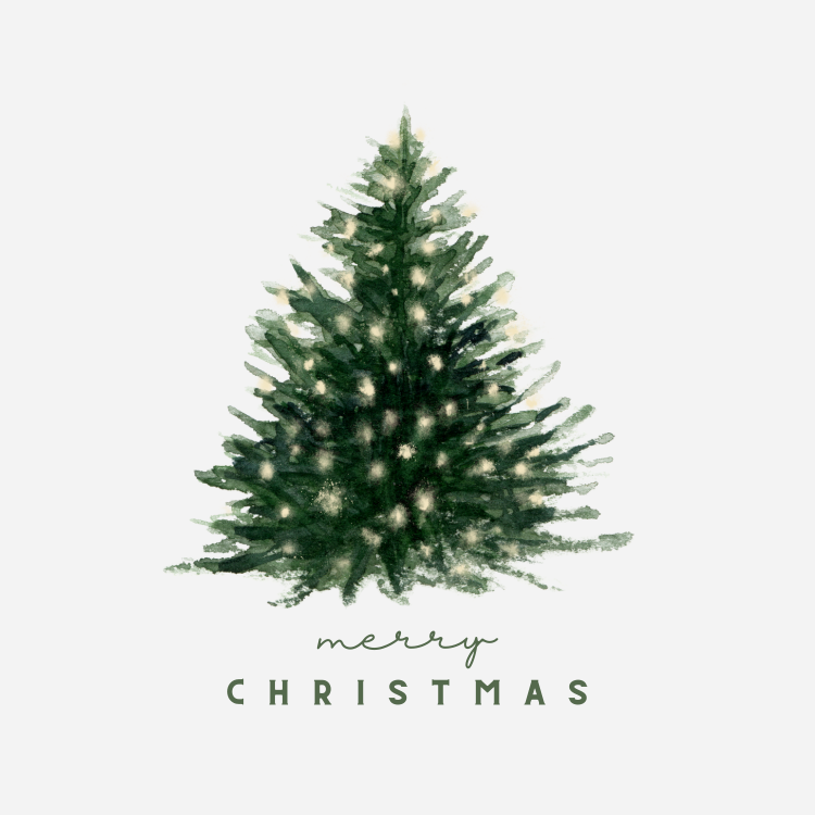 Green Watercolor Illustrated Merry Christmas Card Green Watercolor Illustrated Merry Christmas Card