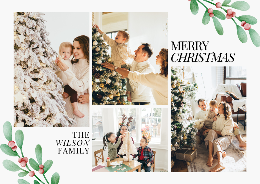 White and Green Floral Watercolor Collage Christmas Card White and Green Floral Watercolor Collage Christmas Card