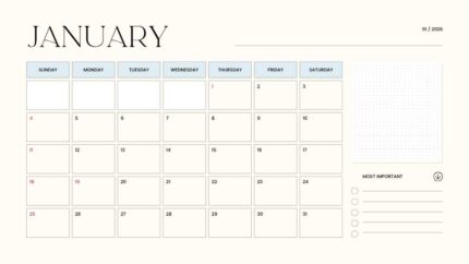 Cream Minimalist Monthly Planner 2026 Calendar | Editable Canva Template | Simple Elegant Organizer