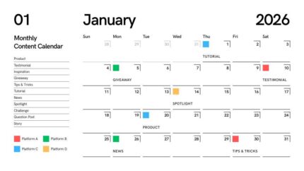 2026 Printable Calendar | Black and White Modern Minimalist Monthly Content Calendar – Editable Canva Template | Minimalist 2026 Content Calendar