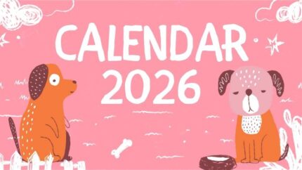 2026 Printable Calendar | Pink and Brown Playful Dogs 2026 Calendar – Editable Canva Template | Playful Dogs 2026 Calendar