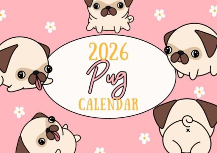 2026 Printable Calendar | Pink Cute Floral Funny 2026 Pug Dog Calendar – Editable Canva Template | Floral Pug 2026 Calendar