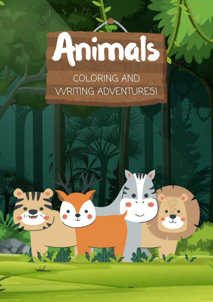Animals Coloring and Writing Adventures Book – Editable Canva Template | Printable Black & White Cartoon Style Activity Book for Kids Animals Coloring and Writing Adventures Book – Editable Canva Template | Printable Black & White Cartoon Style Activity Book for Kids