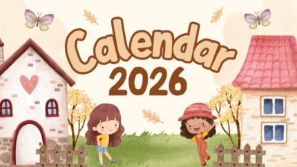2026 Printable Calendar | Brown Red Watercolor Cartoon Illustration Calendar 2026 – Editable Canva Template | Watercolor Cartoon 2026 Printable Calendar