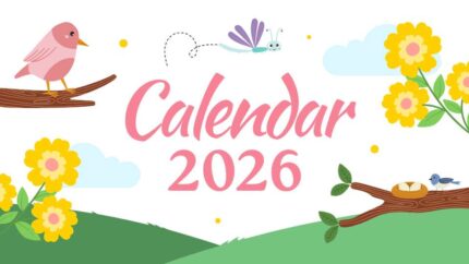 2026 Printable Calendar | Pink Yellow Cute Garden Illustration Calendar 2026 – Editable Canva Template | Pink Yellow 2026 Printable Calendar