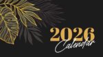2026 Printable Calendar | Black Luxury Gold Tropical Palm Leaves 2026 Year Monthly Calendar