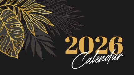 2026 Printable Calendar | Black Luxury Gold Tropical Palm Leaves 2026 Year Monthly Calendar