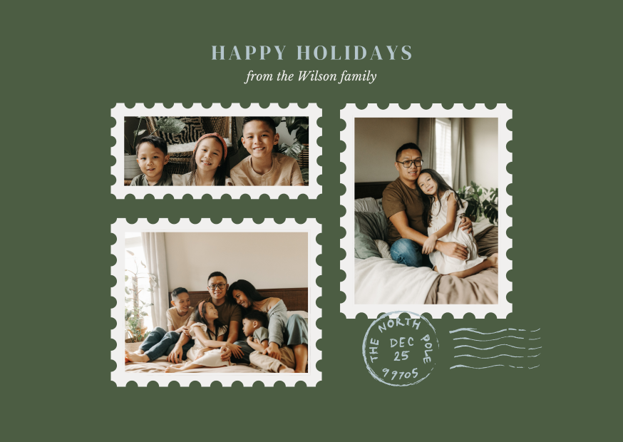 Green and White Family Christmas Photo Collage Card Green and White Family Christmas Photo Collage Card