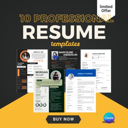 10 Modern Resume Templates Bundle | Editable Canva CV Pack for Job Seekers | Professional, ATS-Friendly Resume Kit 2025