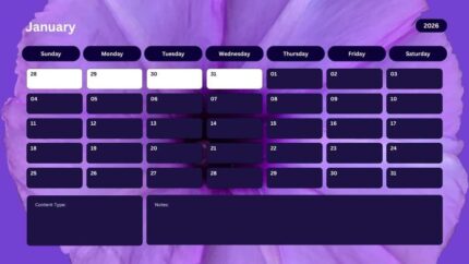 2026 Printable Calendar | Violet 2026 Calendar Presentation – Editable Canva Template | Violet 2026 Calendar