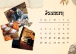 2026 Printable Calendar | Beige Vintage Photo Collage Calendar A5 Landscape – Editable Canva Template | Vintage Collage 2026 Calendar