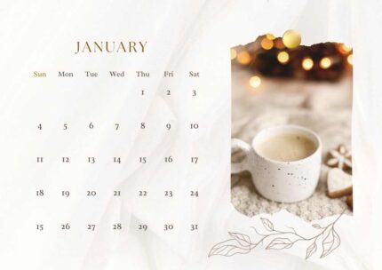 2026 Printable Calendar | White Gold Aesthetic Elegant 2026 Photo Calendar – Editable Canva Template | White Gold 2026 Calendar