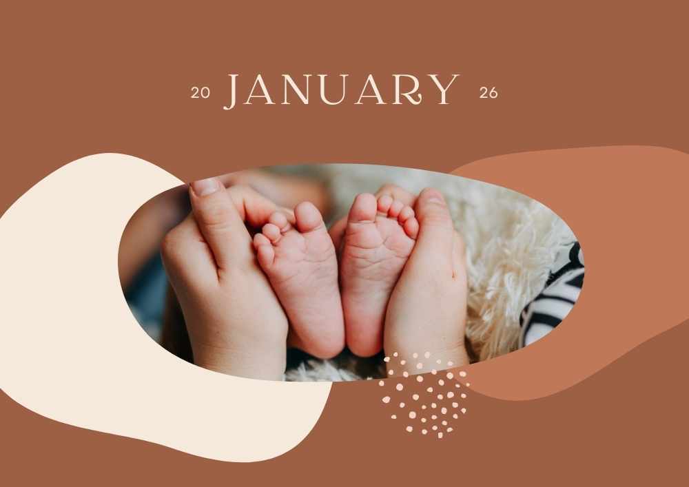 2026 Printable Calendar | Baby Wall Calendar in Cream Brown and Pink Organic Illustration Style – Editable Template