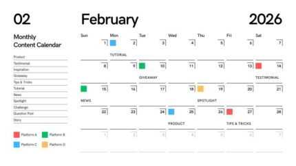 2026 Printable Calendar | Black and White Modern Minimalist Monthly Content Calendar – Editable Canva Template | Minimalist 2026 Content Calendar