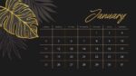 2026 Printable Calendar | Black Luxury Gold Tropical Palm Leaves 2026 Year Monthly Calendar