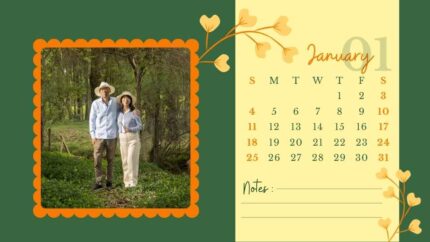 2026 Printable Calendar | Green White and Yellow Modern Family Photo Calendar
