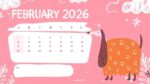 2026 Printable Calendar | Pink and Brown Playful Dogs 2026 Calendar – Editable Canva Template | Playful Dogs 2026 Calendar