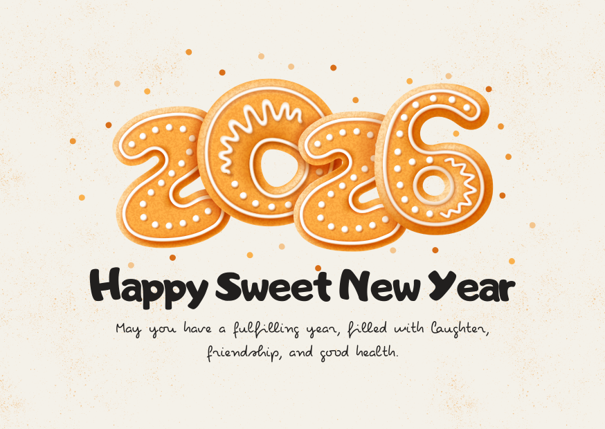 Beige Cute Illustrated Happy New Year 2026 Greetings Card Beige Cute Illustrated Happy New Year 2026 Greeting Card