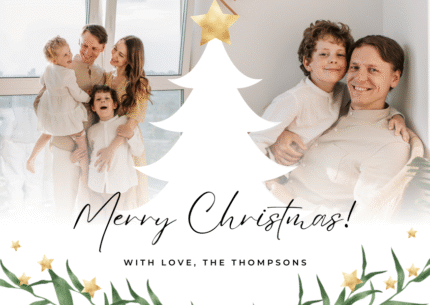 Beige Minimalist Family Photo Merry Christmas Greeting Card
