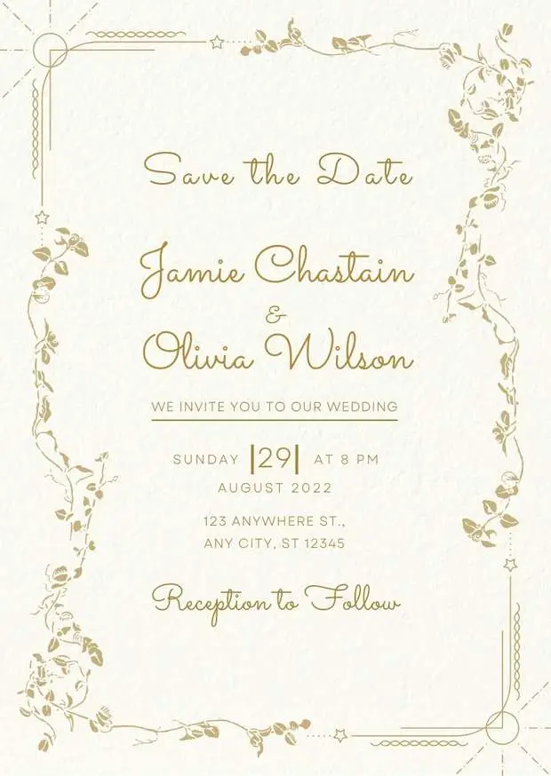 Beige and Gold Modern Wedding Invitation Card Potrait Floral Beige and Gold Modern Wedding Invitation Card Potrait Floral