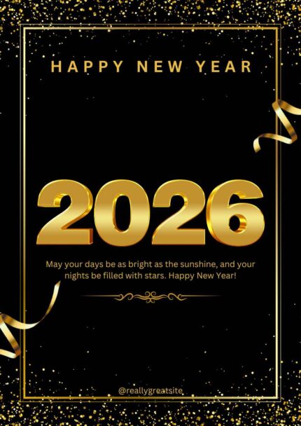 Black & Gold Simple Happy New Year 2026 Poster