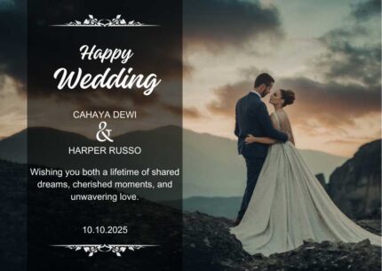 Black Illustrative Happy Wedding Card