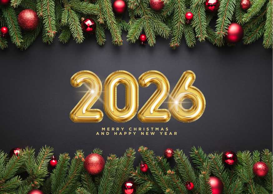 Black Traditional 2026 Merry Christmas and Happy New Year Greeting Card Black Traditional 2026 Merry Christmas and Happy New Year Greeting Card