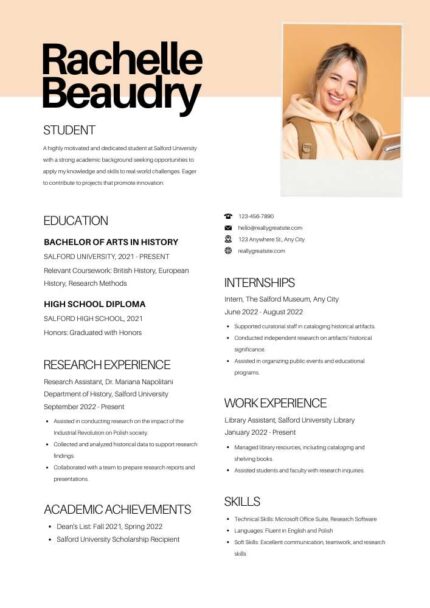 Black White Modern Elegant Student Resume – Simple Clean Canva Template | Editable ATS-Friendly CV