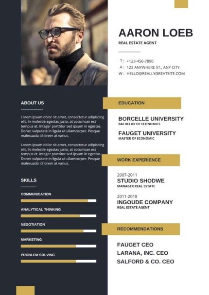 Black and Orange Simple Real Estate Agent Resume – Modern Editable Canva Template | Professional ATS-Friendly CV Design