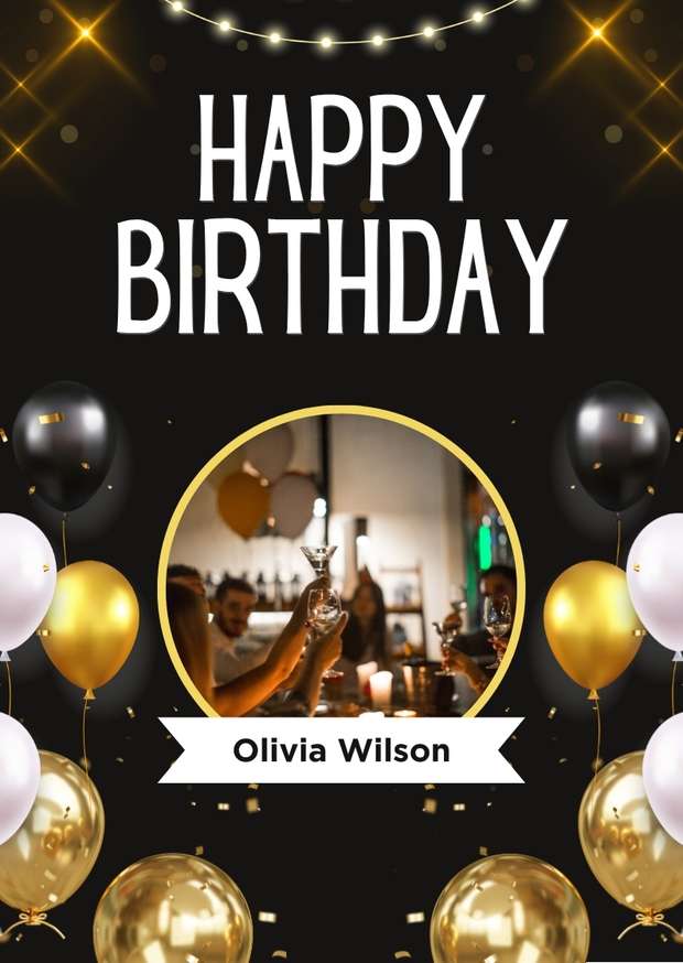 Black and White Elegant Happy Birthday Card Black and White Elegant Happy Birthday Card