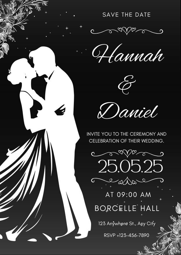 Black and White Illustrative Wedding Invitation Black and White Illustrative Wedding Invitation