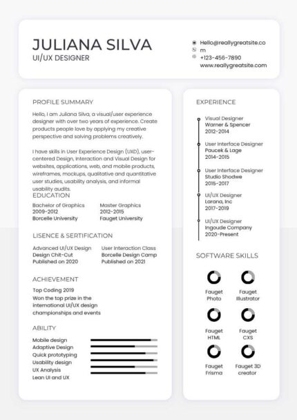 Black and White Minimalist UI/UX Designer Resume | Editable Template | Modern ATS Friendly Canva CV