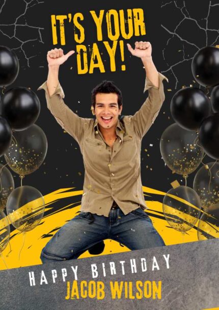 Black and Yellow Modern Happy Birthday Card