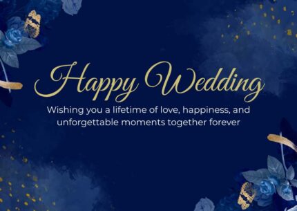Blue and Gold Floral Happy Wedding Card