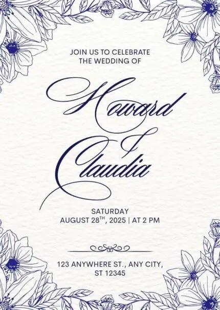 Blue and White Classic Elegant Wedding Invitation