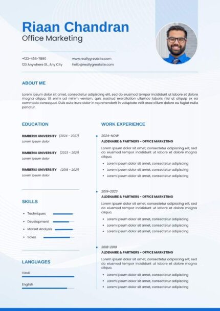 Blue and White Clean Professional Resume – Modern Editable Canva Template | A4 ATS-Friendly CV Design
