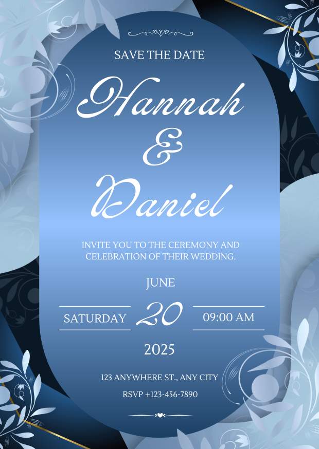 Blue and White Elegant Wedding Invitation Blue and White Elegant Wedding Invitation