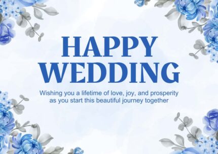 Blue and White Floral Wedding Card Landscape | Editable Canva Template | Elegant Modern Wedding Greeting