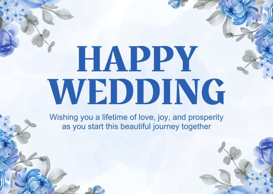 Blue and White Floral Wedding Card Landscape