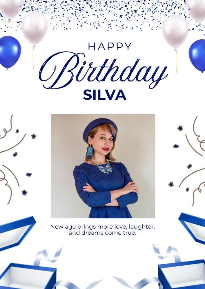 Blue and White Illustrative Happy Birthday Flyer