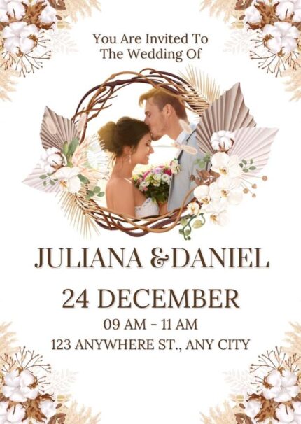 Brown And White Floral Wedding Invitation
