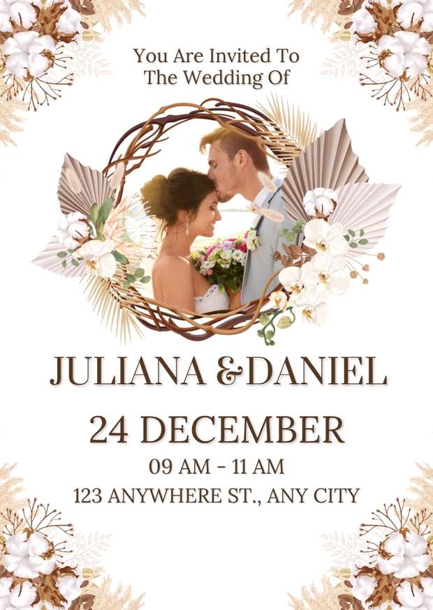 Brown And White Floral Wedding Invitation Brown And White Floral Wedding Invitation