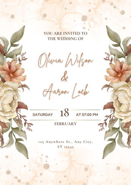 Brown Watercolor Flowers Wedding Invitation