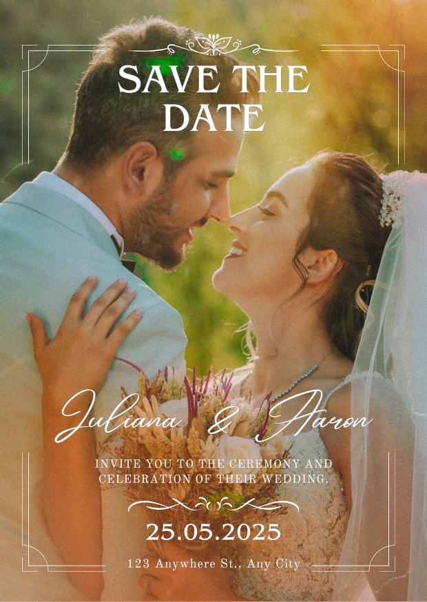 Brown, White, and Green Modern Wedding Invitation